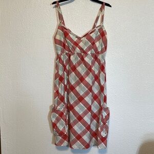 Roxy L Dress Plaid Spaghetti Straps Empire Waist Smocked Pockets Y2K Vintage
